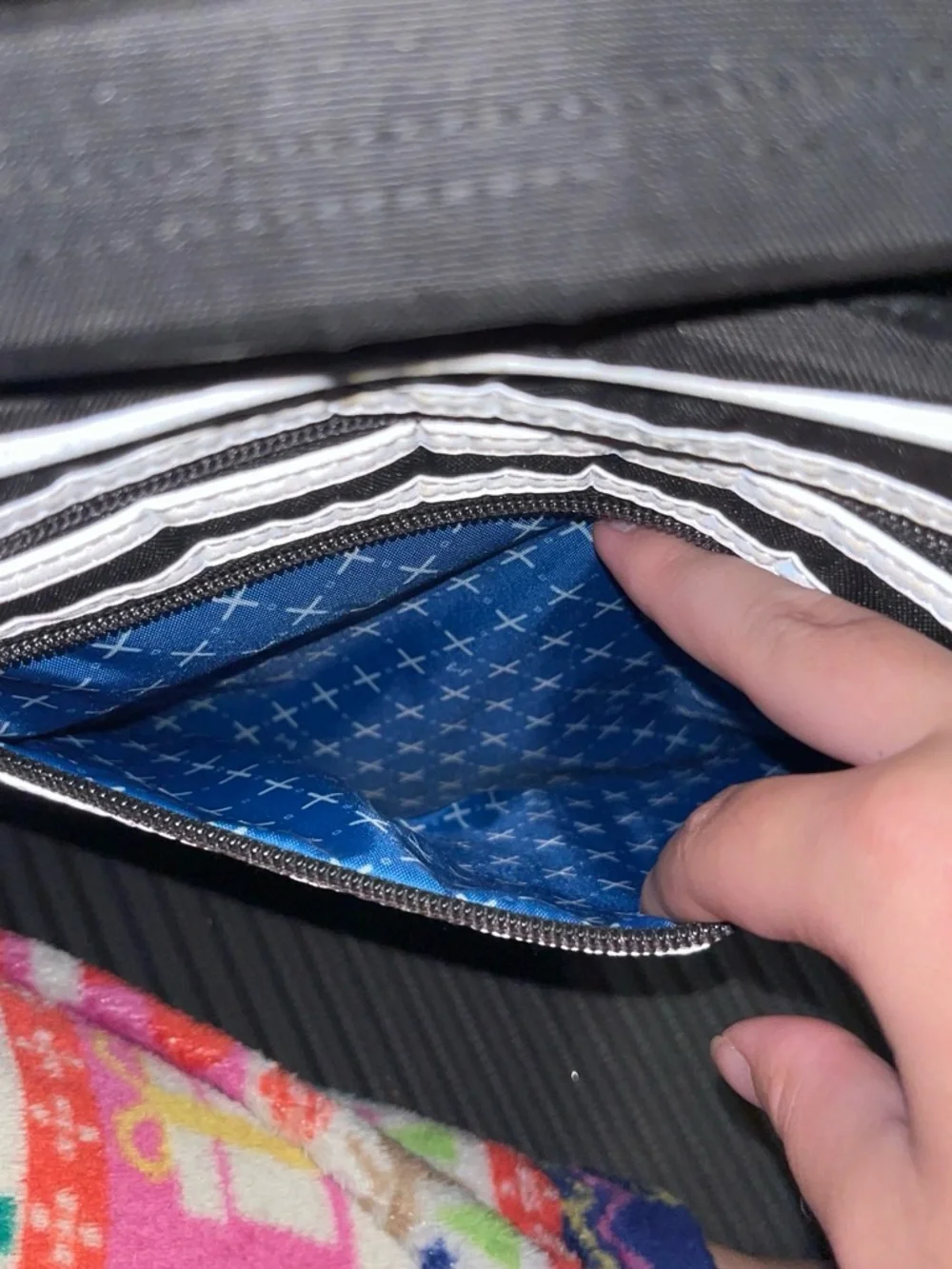 Lug Black Quilted Messenger Bag with Silver Trim